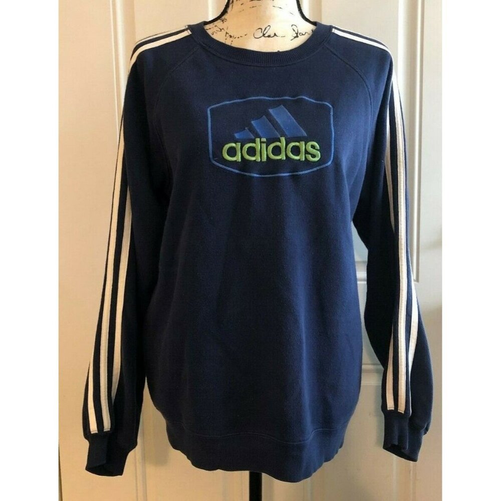 VINTAGE 90s ADIDAS BLUE SWEATSHIRT - GIRLS XL - EMBROIDERED LOGO